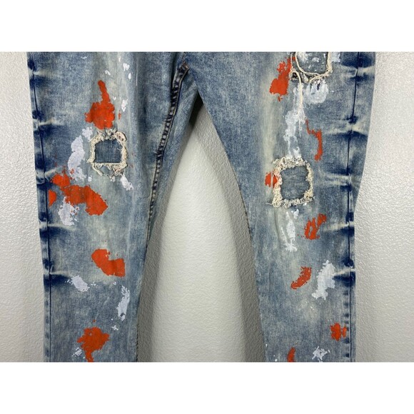 FWRD Denim Men 42/32 Blue Jeans Distressed Paint Splatter Urban Wear - Picture 3 of 11